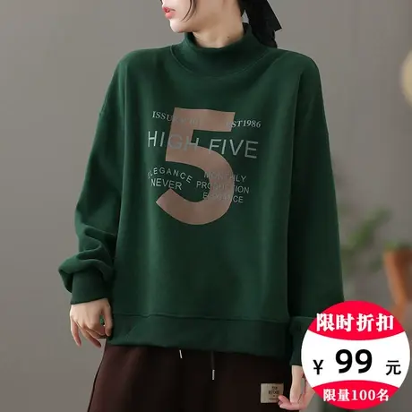 dza 宽松短款加绒高领卫衣女士秋冬内搭打底上衣休闲复古长袖外套图片