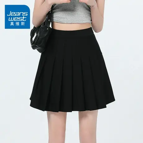 KZH真维斯黑色百褶短裙女夏季新款宽松时尚半身裙潮流休闲短裤子图片