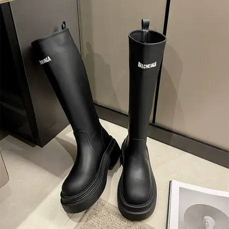 时尚复古长靴女2023秋季新款不过膝厚底增高小个子长筒骑士靴小众商品大图