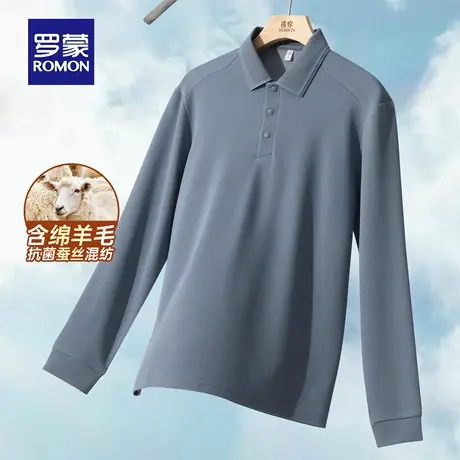 【含绵羊毛+10A抗菌】罗蒙男士长袖Polo衫2025秋季新款抗静电T恤商品大图