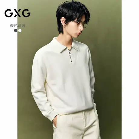 GXG男装 polo领简约毛衣通勤针织衫半开襟男士线衫 2025秋季新品商品大图