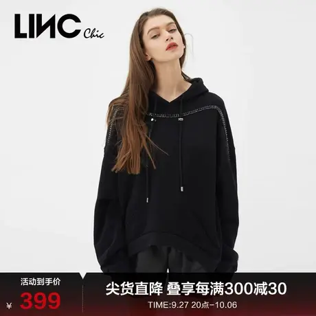 LINCCHIC金羽杰卫衣手工钉钻轻奢连帽廓形卫衣女春秋S213HD496图片