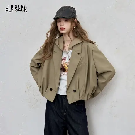 妖精的口袋平驳领复古短款西装女2025秋季新款宽松显瘦高级感外套图片