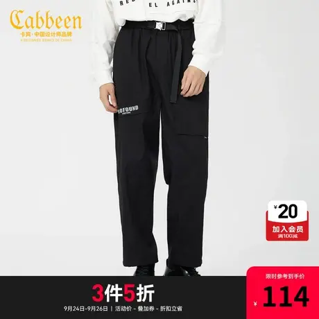 卡宾男装黑色休闲裤字母印花直筒潮流宽松长裤K商品大图