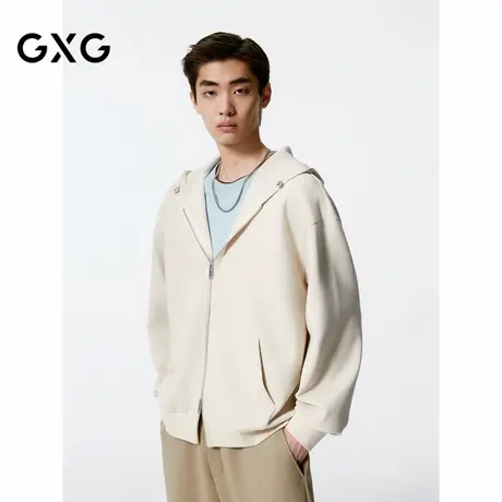GXG男装 卡其色宽松时尚基础连帽卫衣男士24年秋季品G24X313017商品大图