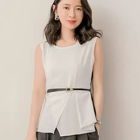 桔熊夏季通勤凉爽无袖雪纺衫撞色不对称拼接上衣女装大码AB17337商品大图