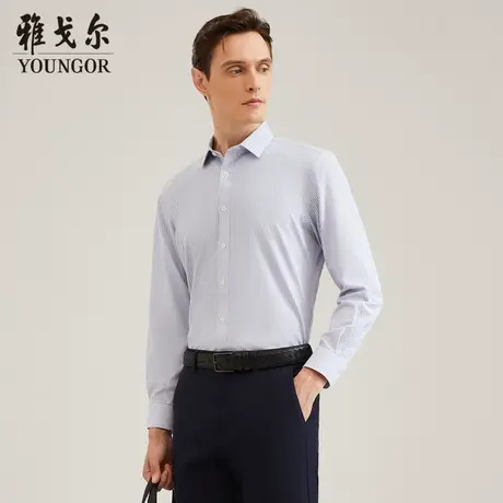 雅戈尔奥莱 男装格纹DP免烫秋冬新款商务休闲纯棉长袖衬衫男商品大图