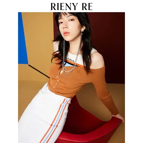 RIENYRE针织衫女春秋甜辣设计感叠穿假两件背心领撞色镂空针织衫图片