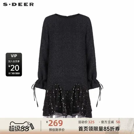 sdeer圣迪奥女装复古圆领网纱不规则长款外套S234Z2262图片
