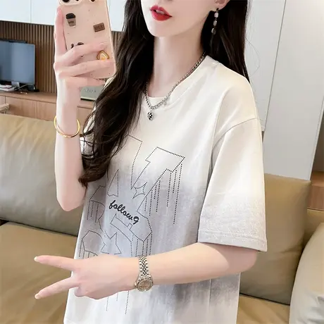 渐变色扎染短袖t恤女夏季韩版宽松设计感小众大码涂鸦学生上衣服商品大图