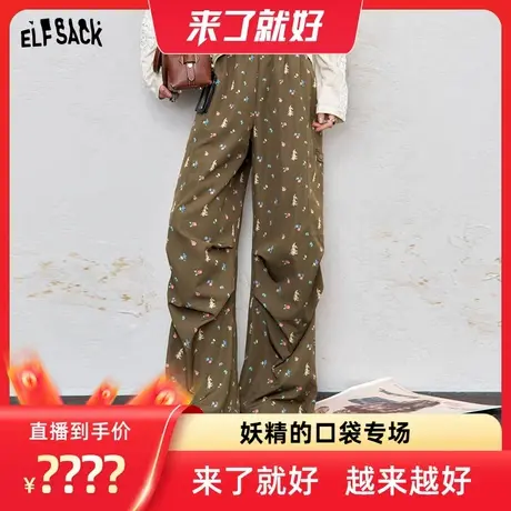 【来了就好】妖精的口袋印花阔腿工装裤年设计感慵懒松弛感裤子商品大图