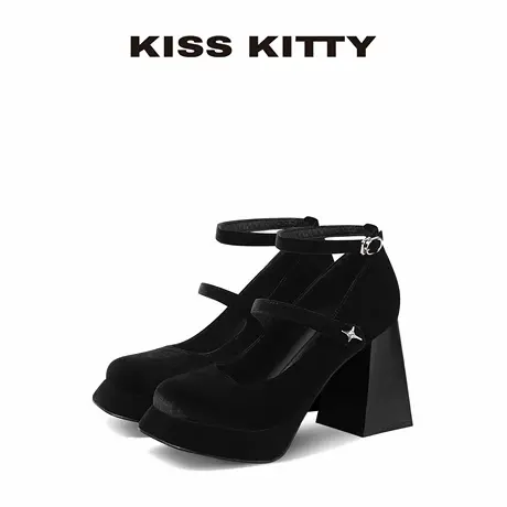 【呼呼专享】KISSKITTY北极星玛丽珍鞋女一字带单鞋黑色厚底女鞋商品大图