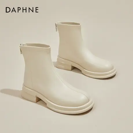 达芙妮白色靴子女平底小短靴2026秋冬单靴加绒马丁靴粗跟瘦瘦靴子商品大图