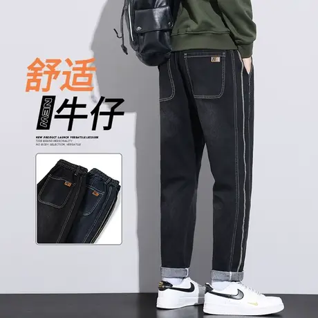 男款秋季高级感拼接美式休闲牛仔裤春秋款新塘水洗潮流百搭男裤子商品大图