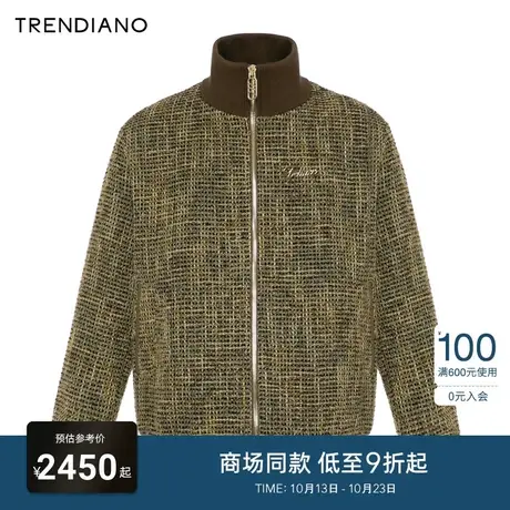 TRENDIANO官方复古立领绵羊毛呢料拉链外套男潮2023新款冬季商品大图