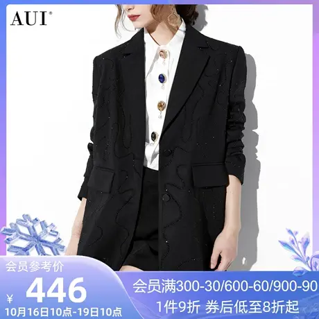 AUI黑色通勤职业西装外套女2023秋冬新款气质设计感宽松长袖西服商品大图