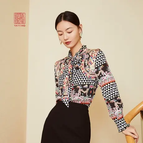 [弹力山海纹缎]EP雅莹高端系列 国风真丝印花衬衫 2022秋装2212B商品大图