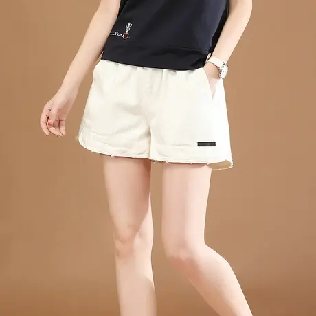 韩潮袭人松紧高腰白色阔腿工装裤女2023夏季新款休闲开叉短裤子薄图片