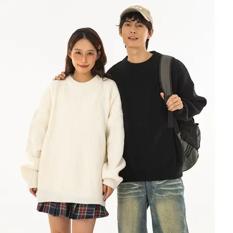 纯色奶fufu慵懒毛衣冬季内搭男2023新款圆领男士打底衫长袖针织衫商品大图