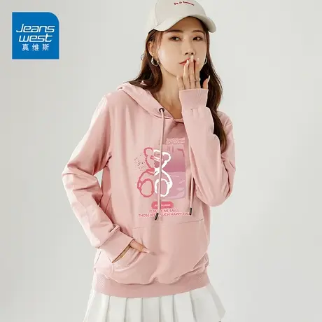 真维斯高档卫衣女2022新款休闲宽松连帽印花长袖上衣女潮ins图片