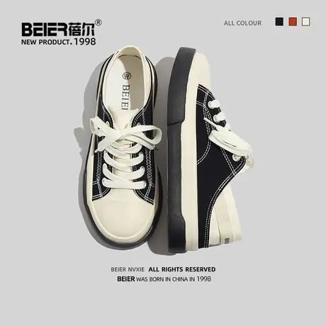 蓓尔帆布鞋女2023年新款夏季女款休闲小白鞋女鞋板鞋chic黑色板鞋商品大图