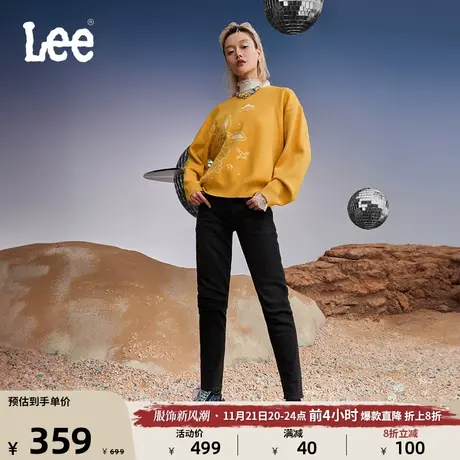Lee23秋冬新品433修身高腰窄脚黑色高弹女牛仔裤潮流LWB1004337KD图片