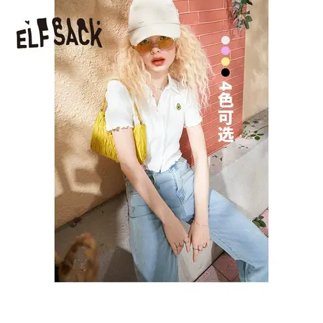 妖精的口袋bm白色短袖t恤女2023夏季新款修身显瘦短款辣妹上衣潮商品大图