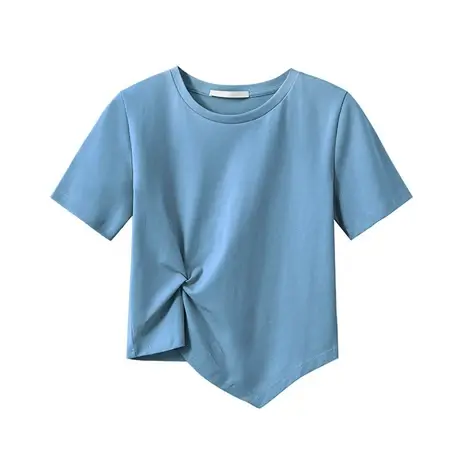 2023新款设计感小众不规则正肩短袖t恤女小个子夏季短款辣妹上衣图片