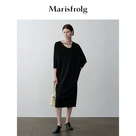 【商场同款】玛丝菲尔2023年秋季新款设计感时尚羊毛针织小黑裙女图片