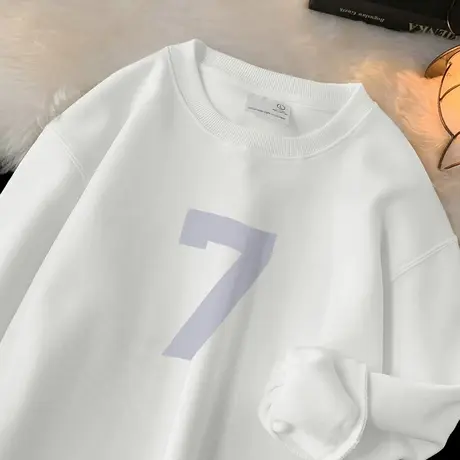 320g重磅白色卫衣男春秋款无帽长袖t恤秋冬加绒加厚圆领套头上衣商品大图