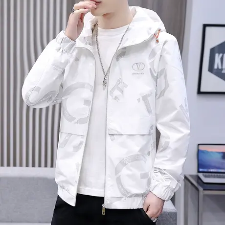 男生薄款夹克2023春秋新款男装秋季外套秋装百搭上衣潮流休闲外套商品大图