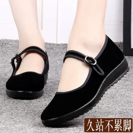 前掌加宽大码女鞋老北京布鞋女新款方口厨师黑色厨房女士44宽头鞋商品大图