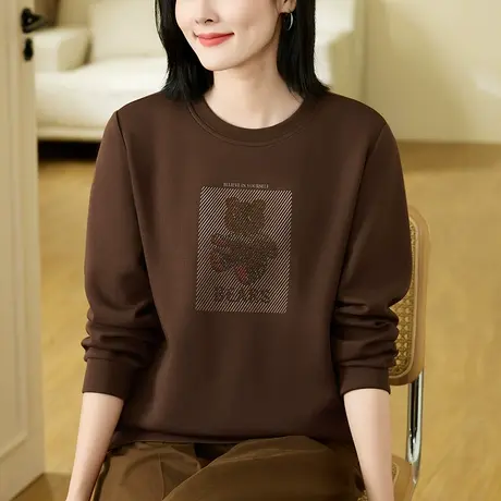 正肩圆领卫衣女春秋2024年新款洋气中年妈妈装上衣套头打底衫外套图片