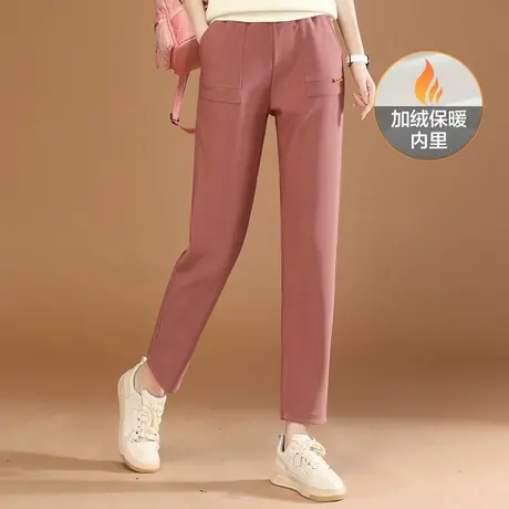 韩潮袭人松紧高腰哈伦休闲运动裤女2023冬季新款 加绒直筒卫裤子图片