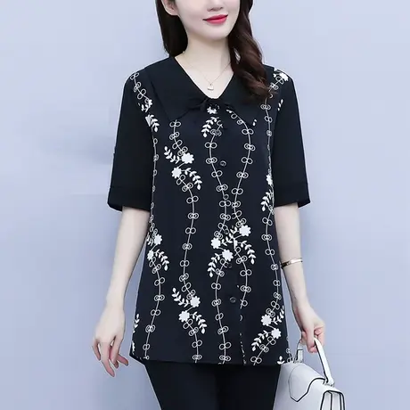 大码女装夏季新款薄款胖MM短袖雪纺衬衫女洋气遮肚显瘦宽松女上衣图片