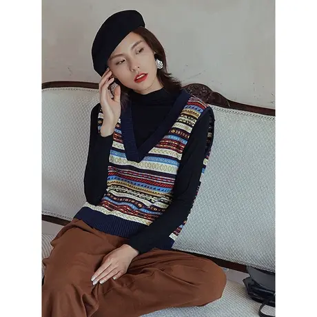弥古针织衫马甲女秋冬背心短款v领毛线马夹内搭外搭坎肩外穿外套图片