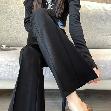 黑色微喇叭裤子女春夏高腰垂感显瘦修身西裤小个子弹力休闲马蹄裤图片