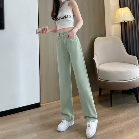 浅色窄版阔腿牛仔裤女2023年春秋新款百搭高腰垂感宽松直筒拖地裤商品大图