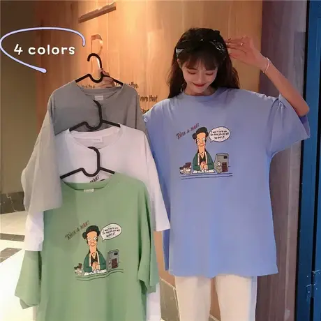 网红ins短袖t恤女宽松韩版怪味原宿bf慵懒风百搭丧系蹦迪上衣服潮图片