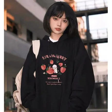 美式复古oversize潮牌卫衣女春秋薄款宽松设计感小众上衣连帽外套商品大图