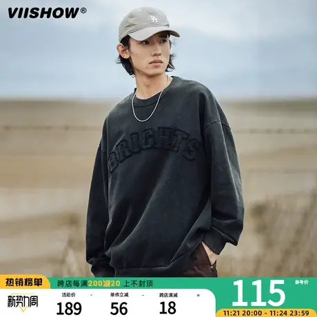 VIISHOW美式贴布绣纯棉卫衣男秋季潮牌长袖山系复古做旧圆领长T图片