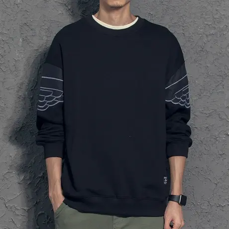 奕飏羽翼绣花帅气潮流卫衣男2020新款秋季潮牌圆领套头宽松春秋款商品大图