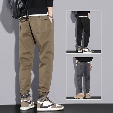春季秋冬款哈伦九分卡其色工装裤男士束脚宽松休闲裤子春秋款冬季商品大图
