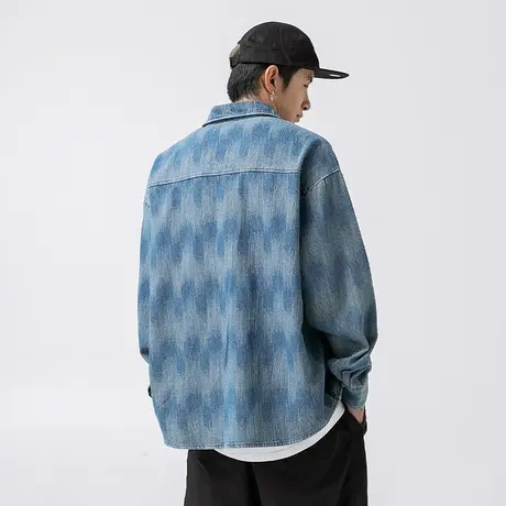男士水洗牛仔衬衫男长袖高级感2023新款日系翻领外套秋季慵懒衬衣商品大图