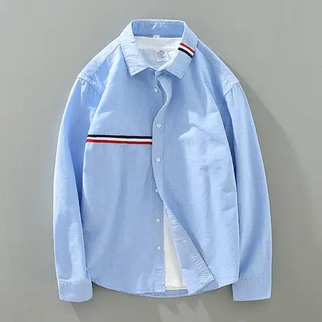 长袖衬衫男春秋季宽松纯棉上衣百搭白色衬衣男士休闲蓝色外套潮流商品大图