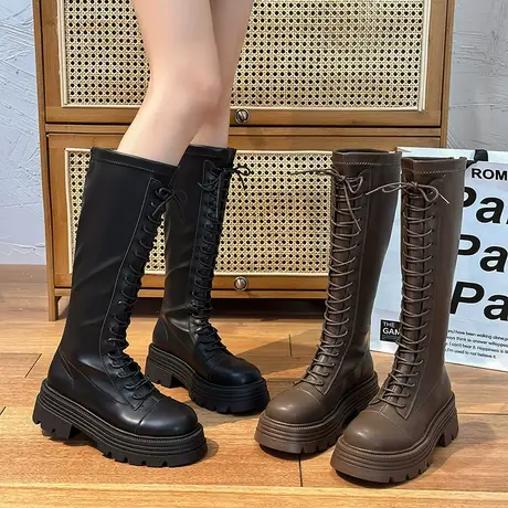 不过膝长筒靴女2023年新款秋冬季洋气百搭时装靴子粗跟瘦瘦骑士靴商品大图