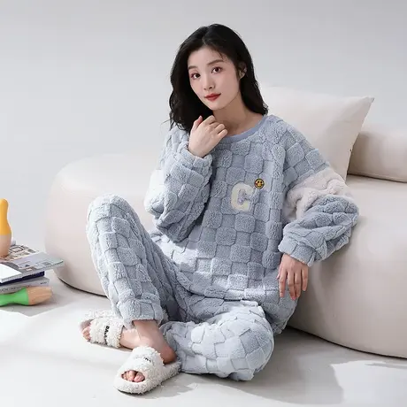 珊瑚绒睡衣女套头2023新款冬季套装秋冬法兰绒冬款家居服加绒加厚图片