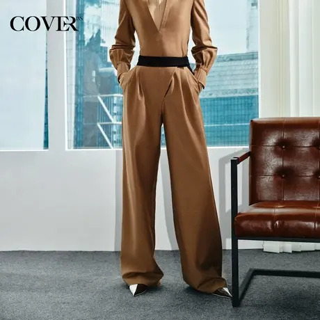 恩裳COVER2023秋装新款时尚魔术贴腰带设计舒适宽松美拉德休闲裤商品大图
