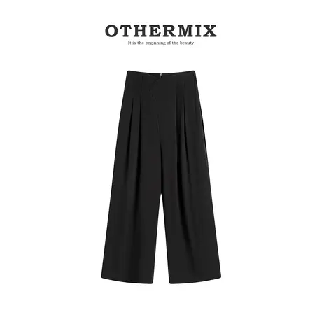 othermix  2024春秋新款高腰宽松百搭休闲裤垂感阔腿裤女直筒长裤商品大图