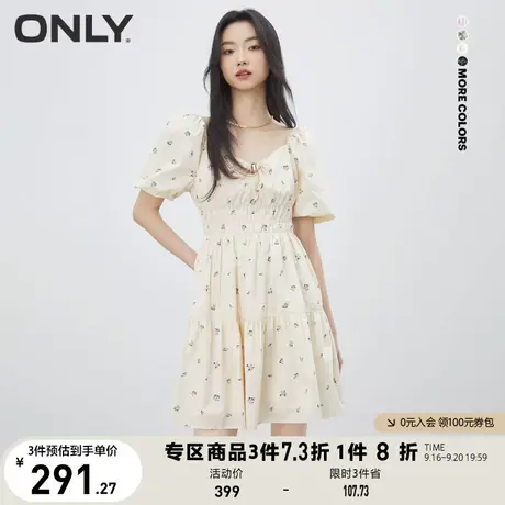 【买4免1】ONLY奥莱2023夏季新款时尚通勤百搭泡泡袖收腰连衣裙女图片